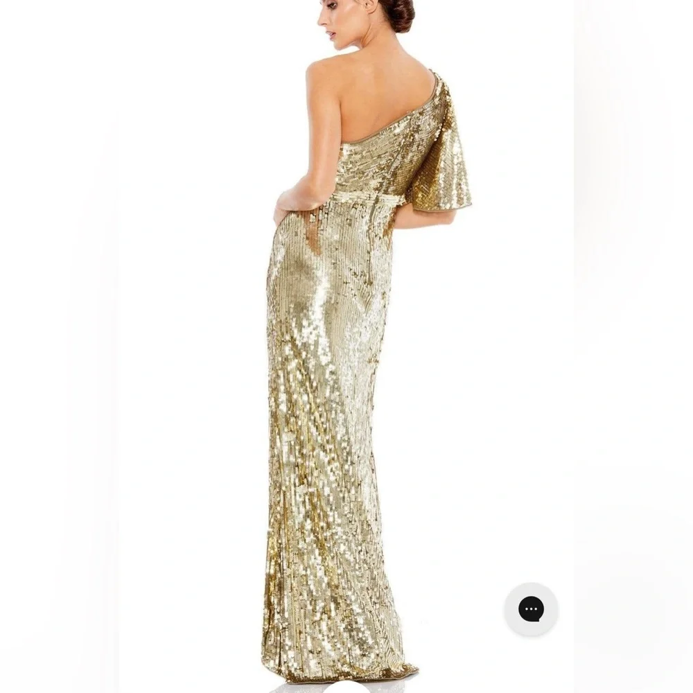 Embellished one shoulder bell sleeve sequined gown - Picture 2 of 3